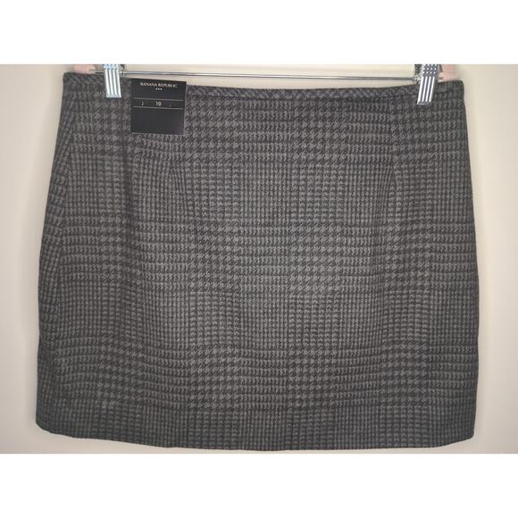 Banana Republic vegan wool wrap mini skirt gray black plaid 10 NWT - Picture 4 of 10